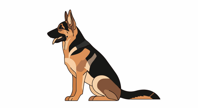 Stylized pixel art German Shepherd dog sitting patiently