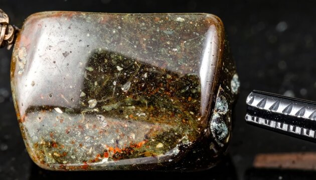 Close-up of a Polished Quartz Crystal with Inclusions.
