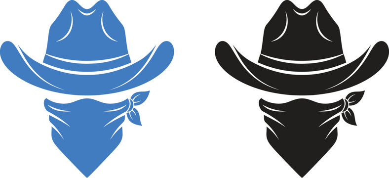 Minimalist outlaw and cowboy bandit vector icons in white and black