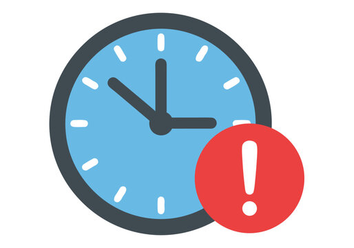 Vector illustration of a clock with an exclamation mark indicating an urgent reminder or important notification