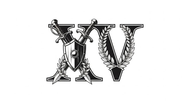Roman numeral XV with shield and swords emblem.
