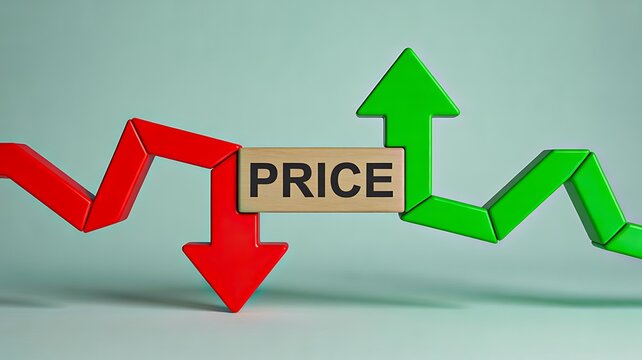 Price fluctuation concept with rising and falling market arrows