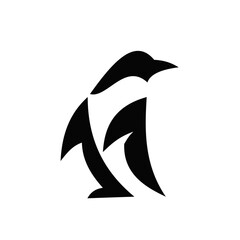 Naklejka premium Abstract Geometric Penguin Silhouette. Black and White Minimalist Animal Logo Icon.
