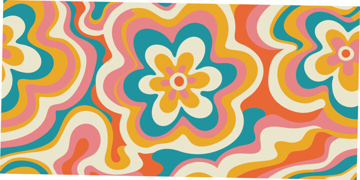 psychedelic floral pattern flowing wavy lines retro 1960s style