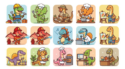 Obraz premium Funny Dinosaur Worker Icons 