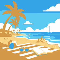 Obraz premium Beach scene with palm tree towels.
