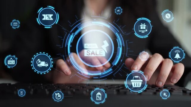 Flash sale icons show ecommerce, flash sale discount, and digital promotion. Flash sale drives customer shopping, flash sale marketing, and conversion growth. Funnel