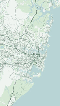 Modern minimalist vector map of Sydney, New South Wales, Australia. High-quality scalable illustration of Sydney city grid, Sydney Harbour, Harbour Bridge, Darling Harbour for posters and design.
