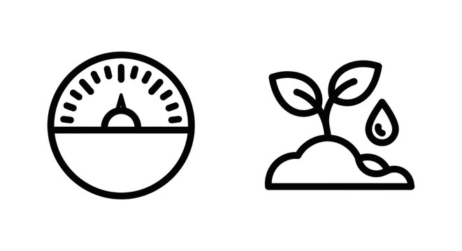 P h meter and plant growth icons with water drop measurement agriculture gardening environment research analysis hydration illustration equipment instrument indicator