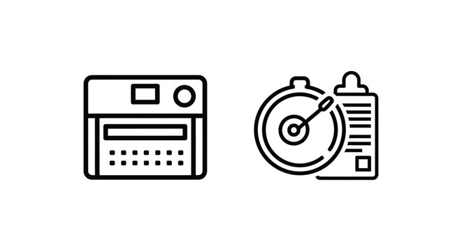 Dj turntable and music controller icons with audio system turntable controller equipment electronic performance broadcasting entertainment illustration technology instrument