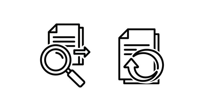 Document review workflow and iterative process flow icons with magnifying glass and arrows document workflow iteration magnifying management business paperwork technology solution