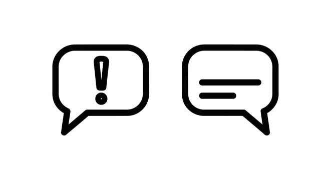 Speech bubbles with sms text message and exclamation mark icons communication information notification dialogue conversation internet connection feedback exclamation important