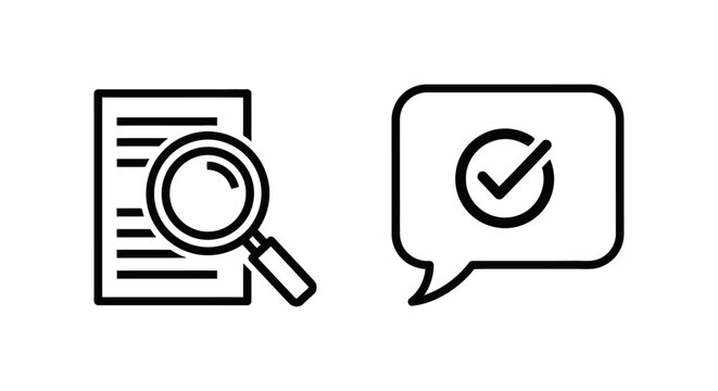 Document review and spell-check icon set for proofreading editing ensuring text accuracy document proofread accuracy language communication business magnifying illustration