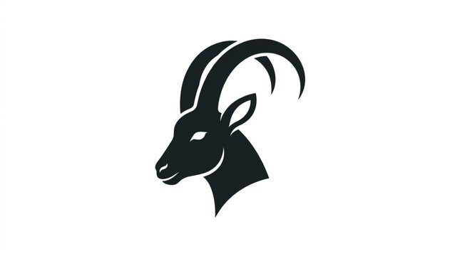 Silhouette of a majestic ibex head with large curved horns.
