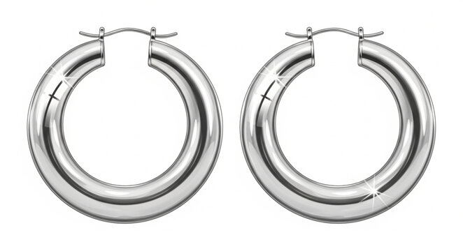 Shiny metal hoop earrings closeup view.