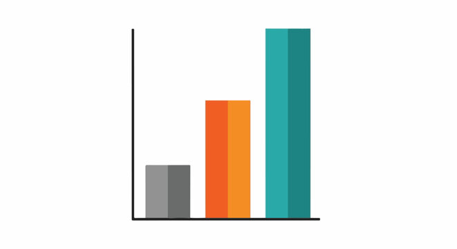 Simple bar chart with three bars of increasing height, gray, orange, teal