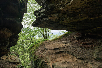 Atmospheric sandstone passage near Grosser Zschirnstein, Saxon Switzerland, Germany. © Sergey Kohl