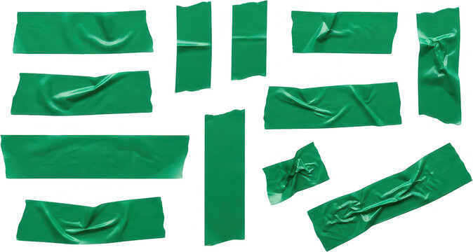 A collection of various green adhesive tape strips with wrinkled textures and torn edges arranged in a random pattern green tape wrinkled tape torn tape sticky tape graphic resource