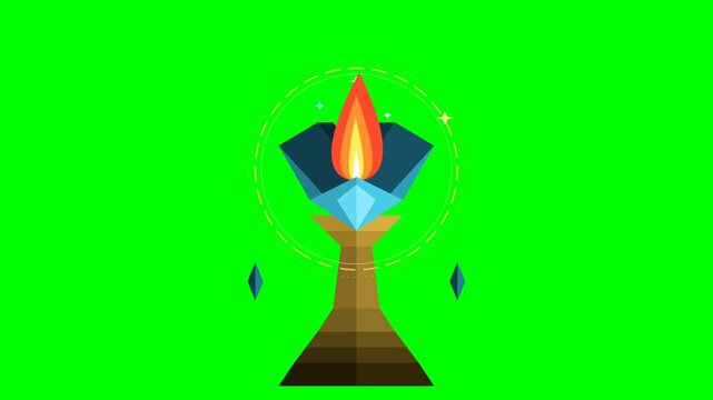 Animated Golden Torch with Magical Flame Isolated on Green Screen