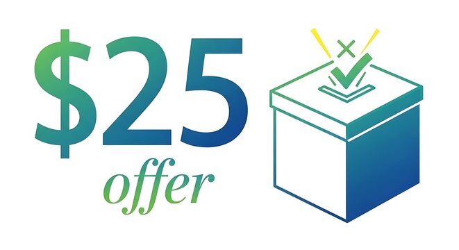 Twenty five dollar special offer gift box illustration.