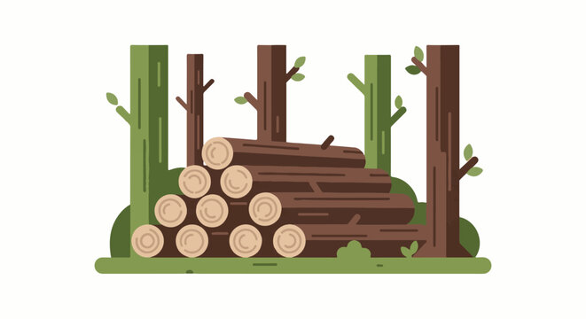 Stack of freshly cut logs in a stylized forest setting