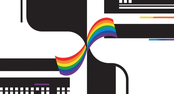 Rainbow colored curve design element.