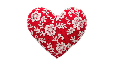 Fototapeta premium Red heart with floral lace pattern isolated on transparent background