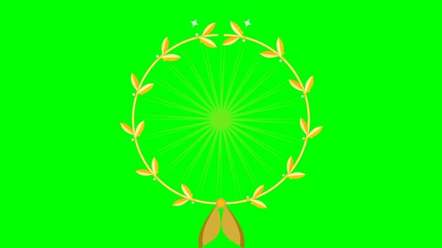 Golden Laurel Wreath Frame Animation With Radiant Light Effect on Green Screen