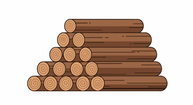 Stacked lumber logs forming a pyramid shape against white