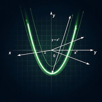 Glowing Parabolic Graph on Dark Grid Background.