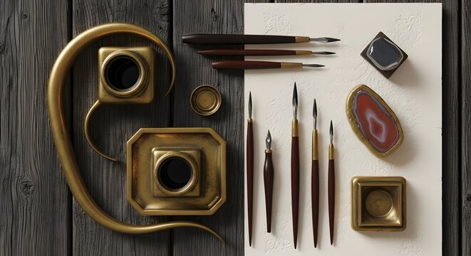 Antique Writing Tools Set Vintage Calligraphy Pen Inkwell