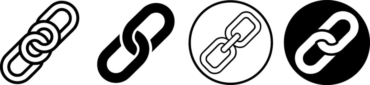 Hyperlink Chain Icon Set with Metal Link Connect Symbols for Website URL Optimization Digital Network SEO Integration and Communication Platform Designs