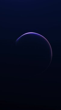 Vertical blue and purple glowing sphere with cosmic light arc, dark space depth and smooth futuristic energy surface for mobile tech visuals and sci fi design.