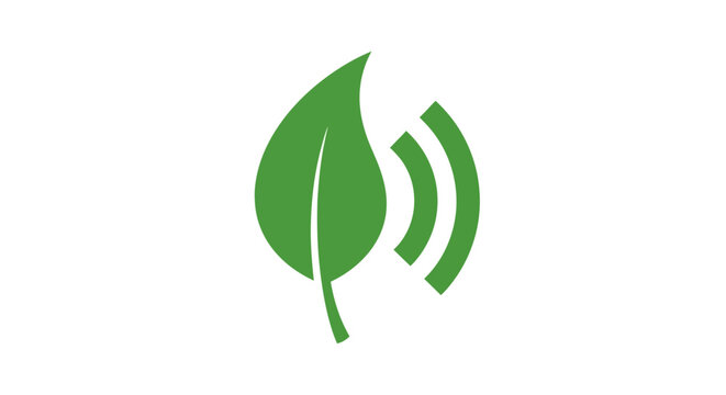 Green leaf with wireless signal icon, eco technology concept