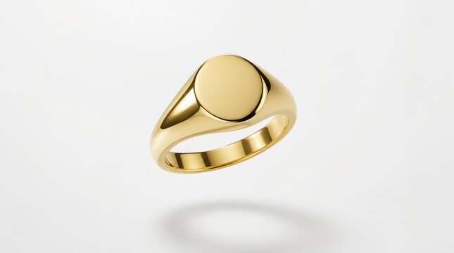 A minimalist gold signet ring floating in a weightless void, showcasing a polished luxury design that radiates elegance and modern sophistication for premium jewelry branding and fashion display.