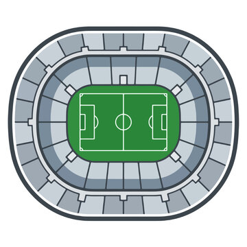 Aerial view of a modern football stadium with green pitch and seating areas