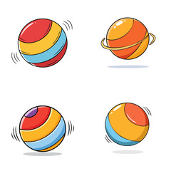 Obraz premium Colorful Spheres with Rings and Motion Lines, Cartoon Style