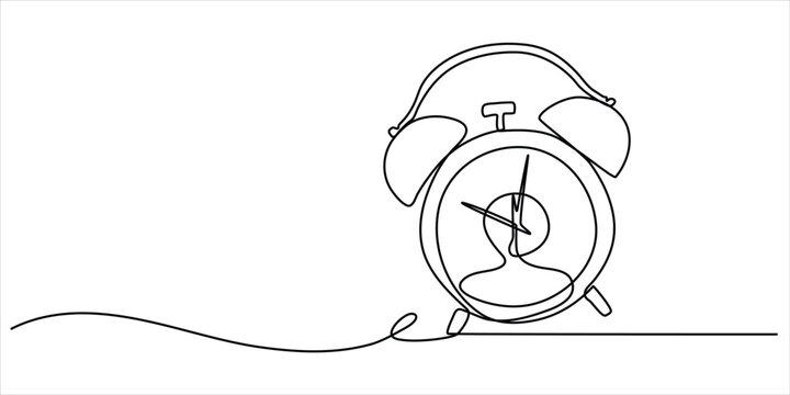 Alarm clock line art vector illustration minimalist continuous drawing time management and productivity concept