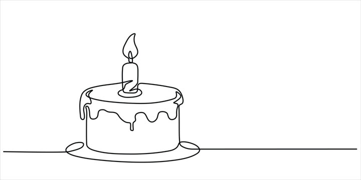 Birthday cake line art vector illustration minimalist continuous drawing celebration party and happiness concept