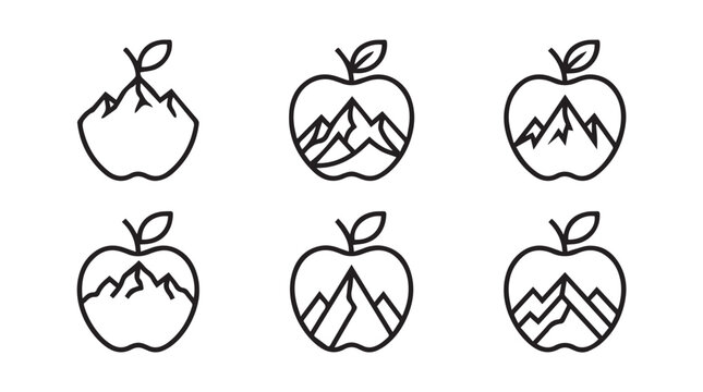 Vector icons of apples containing mountain landscapes with organic food mountains landscape illustration collection artistic creative symbolic minimalist background isolated geometric