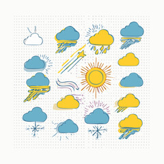 Obraz premium Hand drawn weather icon set with clouds and sun