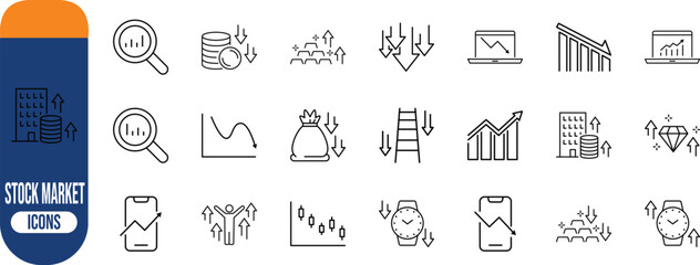 Economy stock market trend analysis. laptop icon set, coins icon set, phone icon set © Habib