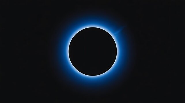 Solar eclipse, black background, blue corona, astronomy, space