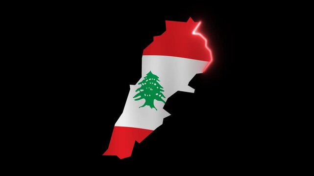 Animated Lebanon map with waving flag and glowing outline, seamless 4K loop.