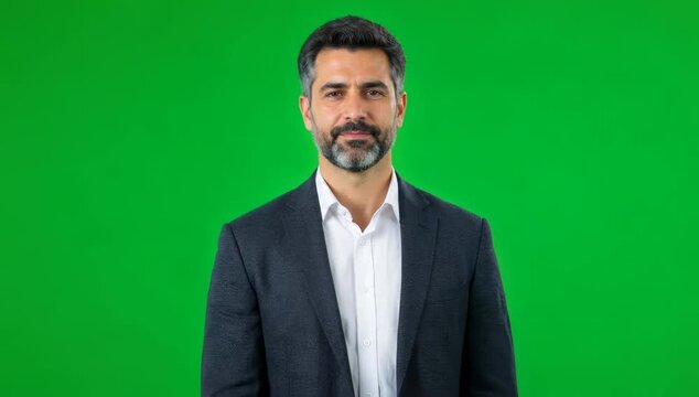 Middle aged man with salt and pepper beard stands confidently with arms crossed, representing professional success and leadership in a business environment.