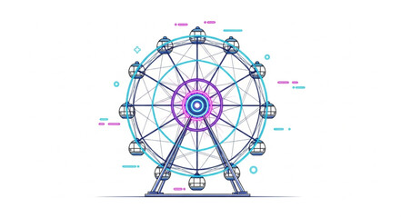 Stylized Ferris Wheel Illustration with Abstract Elements. © Mutmainah