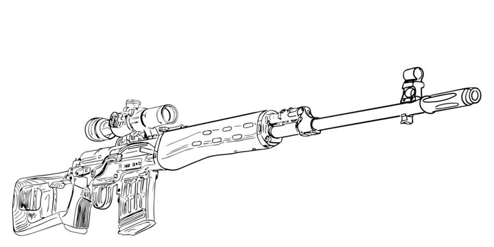 Classic sniper rifle line art, vintage military marksman rifle illustration SVG