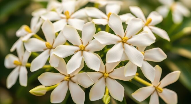 Closeup of beautiful white tabernaemontana divaricata flowers