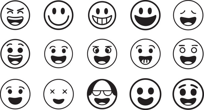 Cute Emoji Face Icon Set Vector Collection with Happy Smile Expressions
