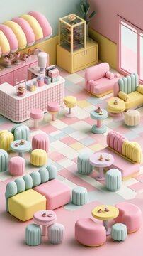 Minimalist pink and yellow pastel decor objects in stylish interior design